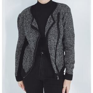 Ann Taylor Loft Black and White Marled Moto Jacket Size Petite Medium